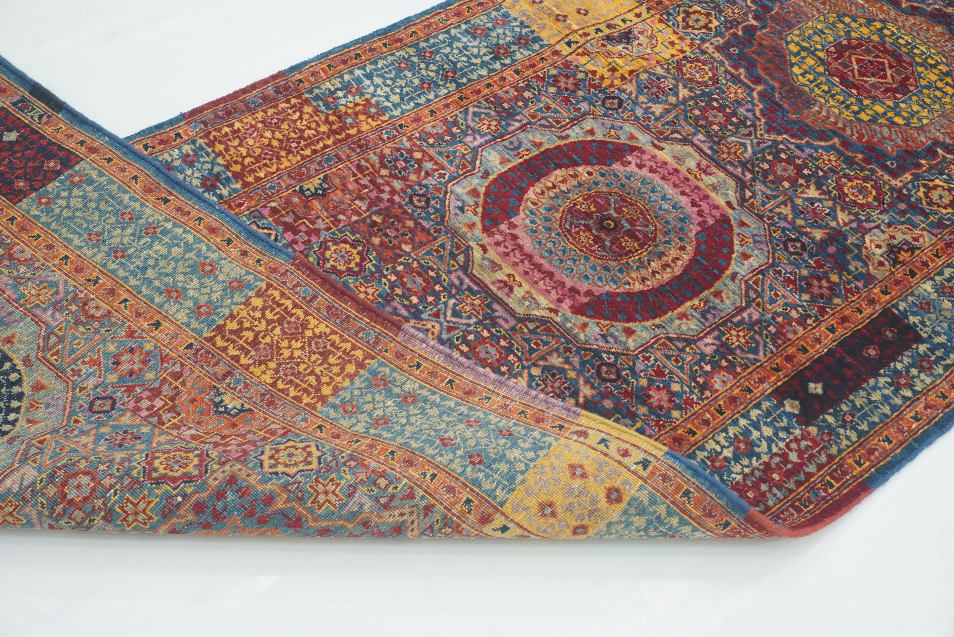 11 ft Blue Mamluk Hand-Knotted Wool Runner Rug - Yildiz Rugs