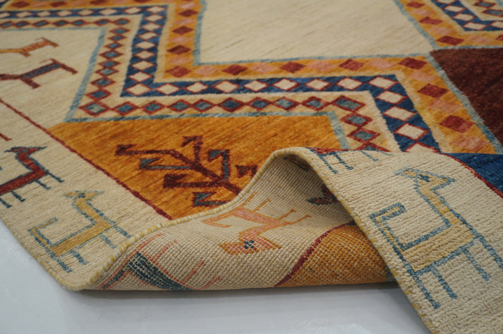 5x8 Beige Tribal Gabbeh Afghan Handmade Rug - Yildiz Rugs