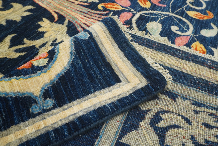 9x12 Phoenix Navy Blue Chinese Style Hand-Knotted Rug - Yildiz Rugs