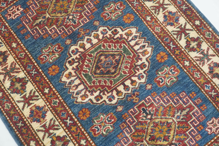 3x4 Navy Blue Kazak Afghan Hand-knotted Wool Rug - Yildiz Rugs