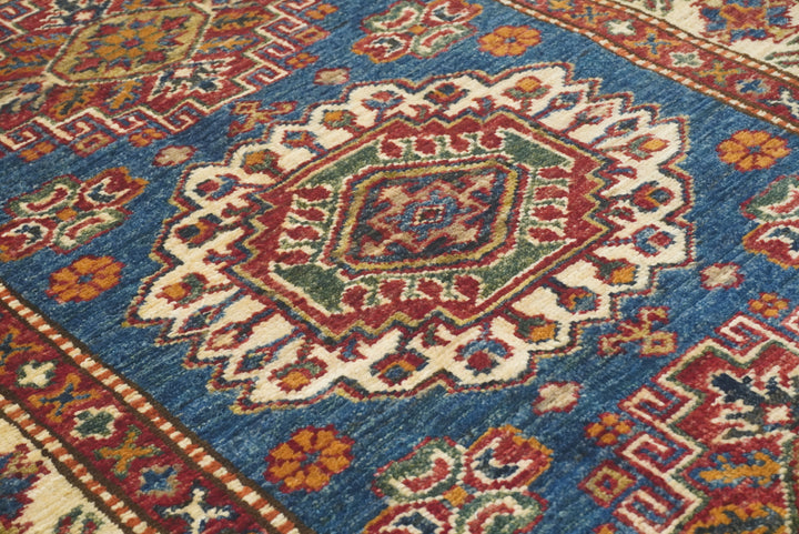 3x4 Navy Blue Kazak Afghan Hand-knotted Wool Rug - Yildiz Rugs