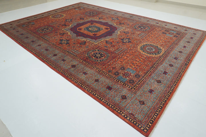 10x14 Rust Red Mamluk Turkish style Hand Knotted Medallion Rug - Yildiz Rugs