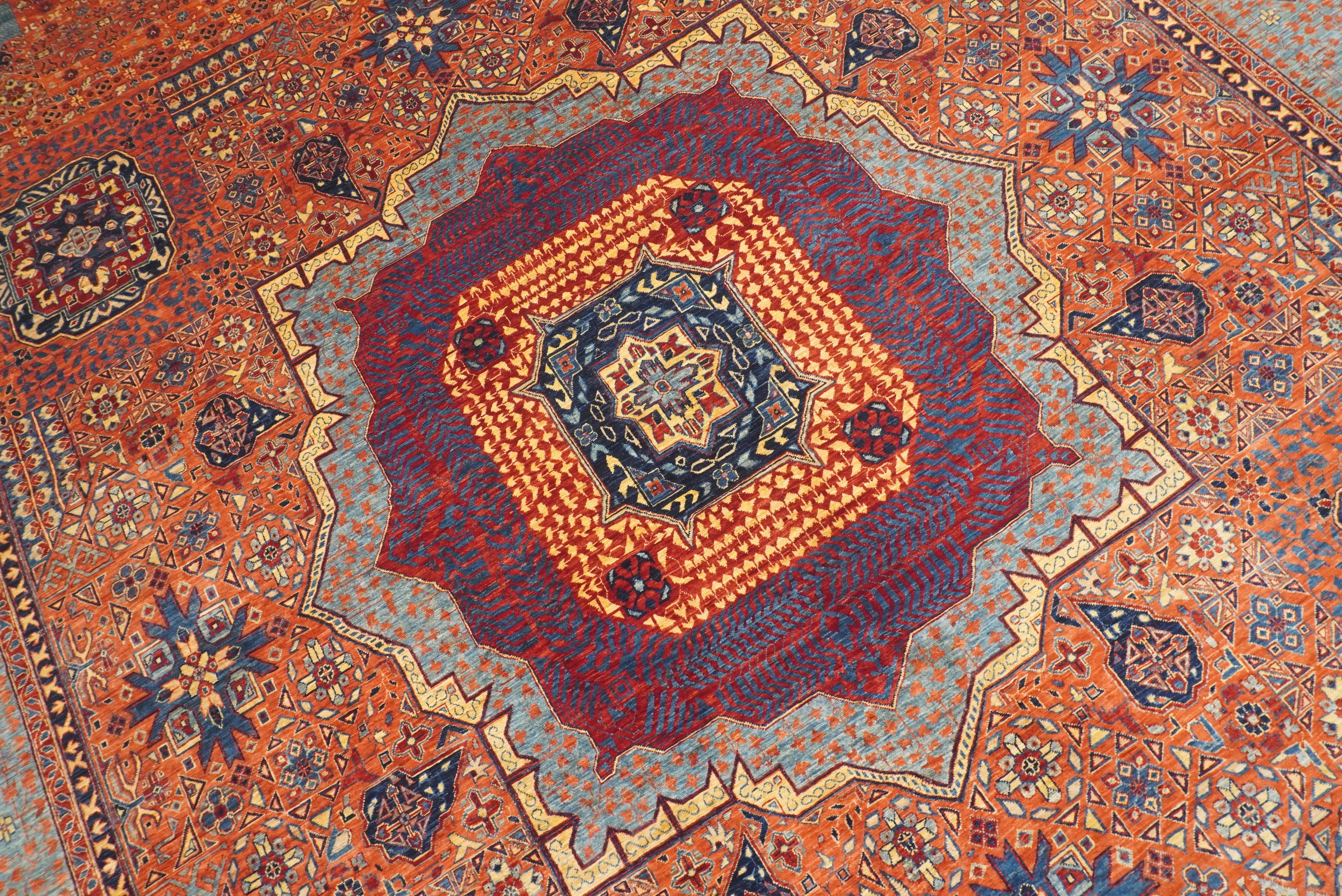 10x14 Rust Red Mamluk Turkish style Hand Knotted Medallion Rug - Yildiz Rugs