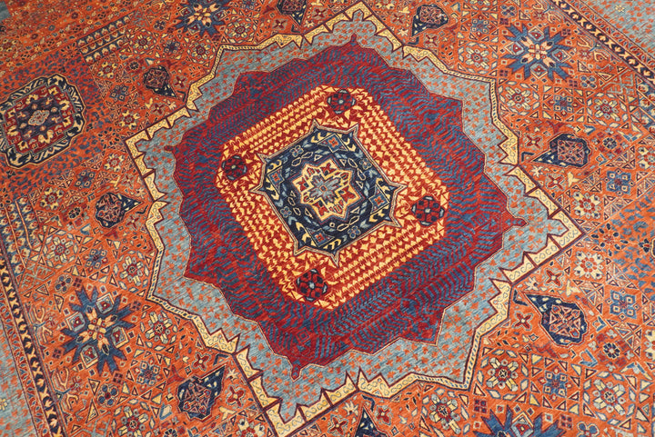 10x14 Rust Red Mamluk Turkish style Hand Knotted Medallion Rug - Yildiz Rugs