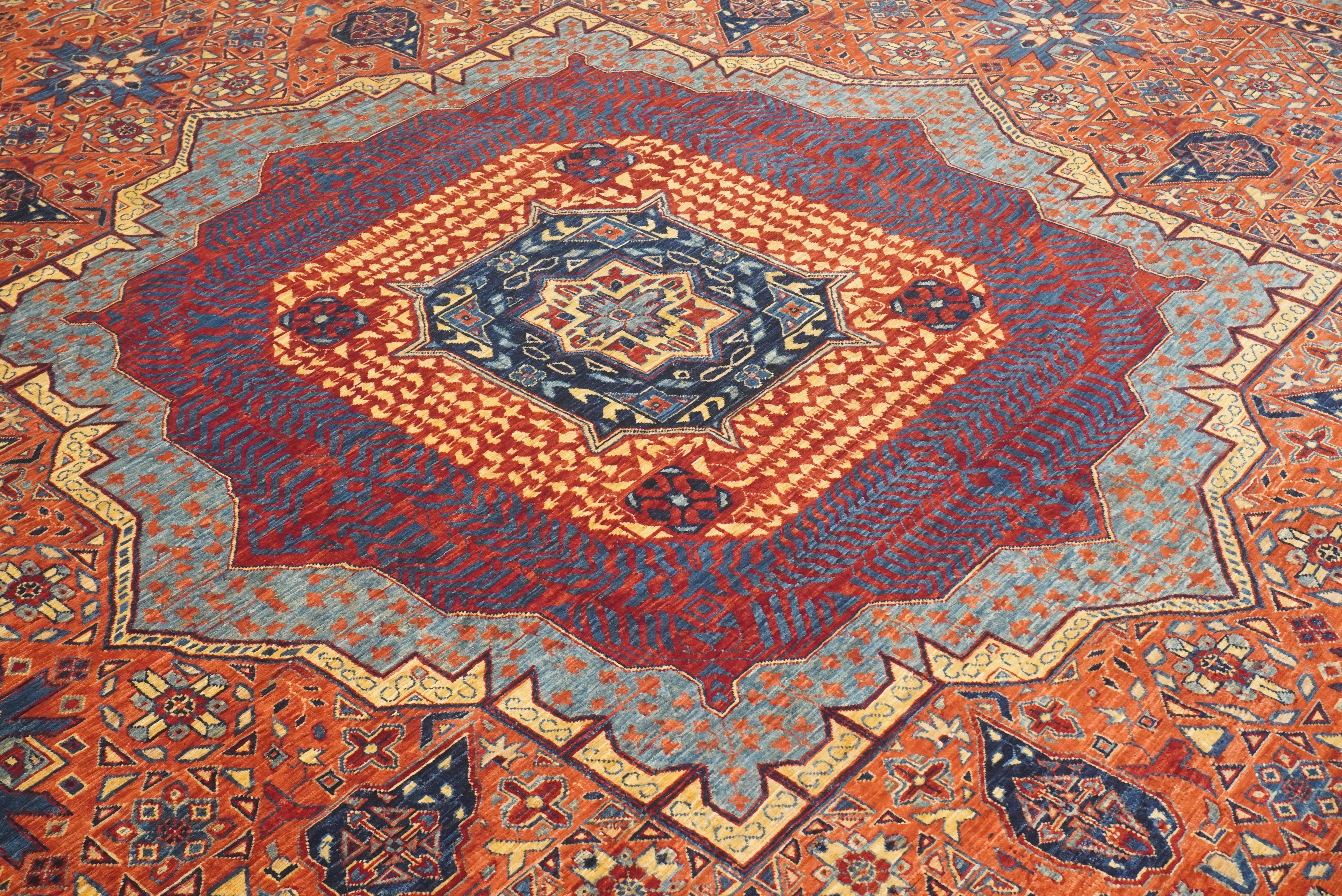10x14 Rust Red Mamluk Turkish style Hand Knotted Medallion Rug - Yildiz Rugs