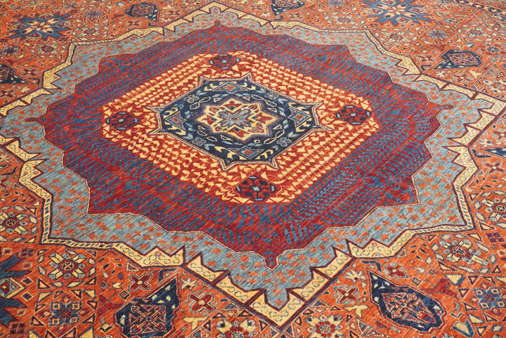 10x14 Rust Red Mamluk Turkish style Hand Knotted Medallion Rug - Yildiz Rugs
