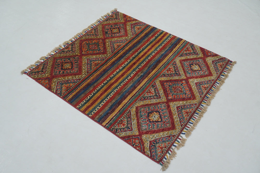 3x3 Red Tribal Afghan Hand knotted Square Rug