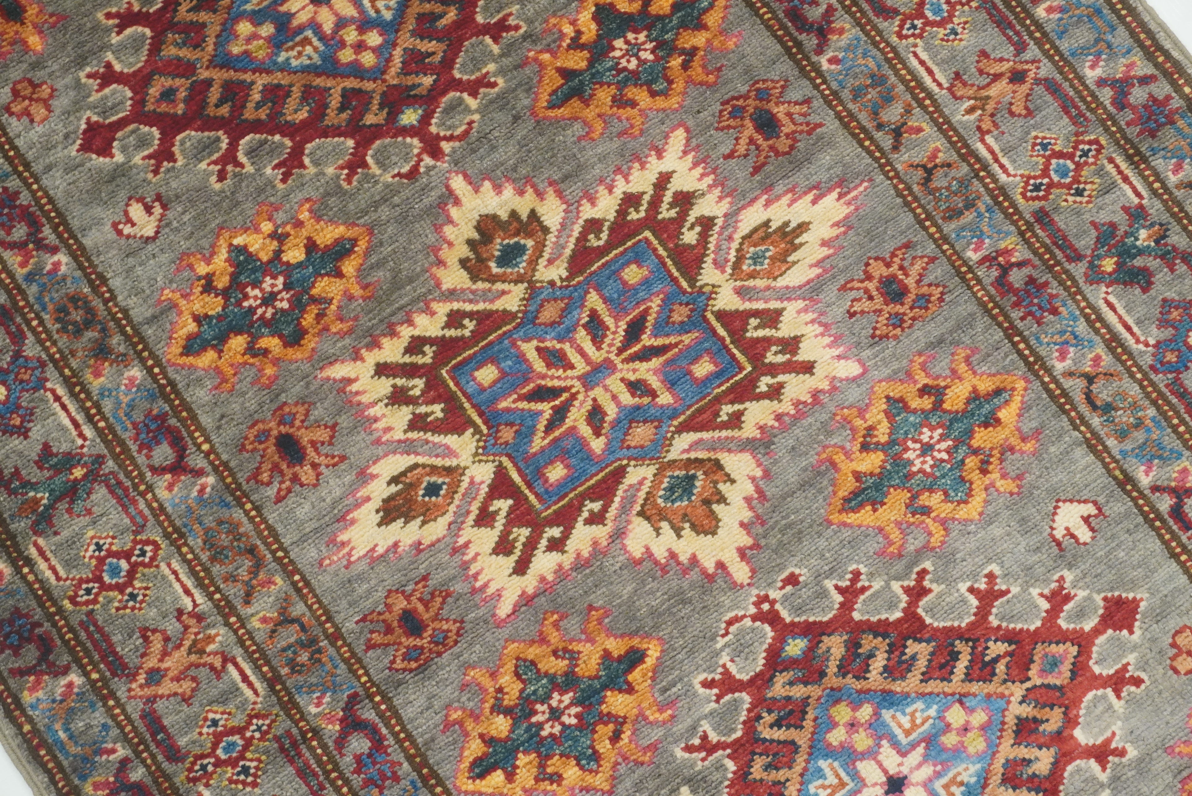 3x4 Gray Kazak Afghan Hand-knotted Wool Area Rug - Yildiz Rugs