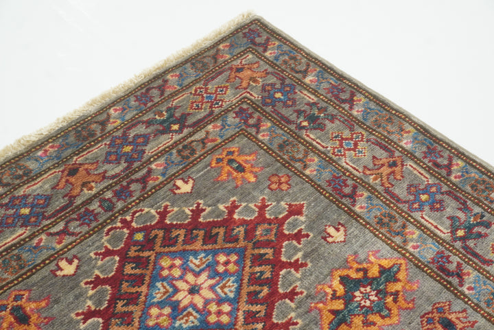 3x4 Gray Kazak Afghan Hand-knotted Wool Area Rug - Yildiz Rugs