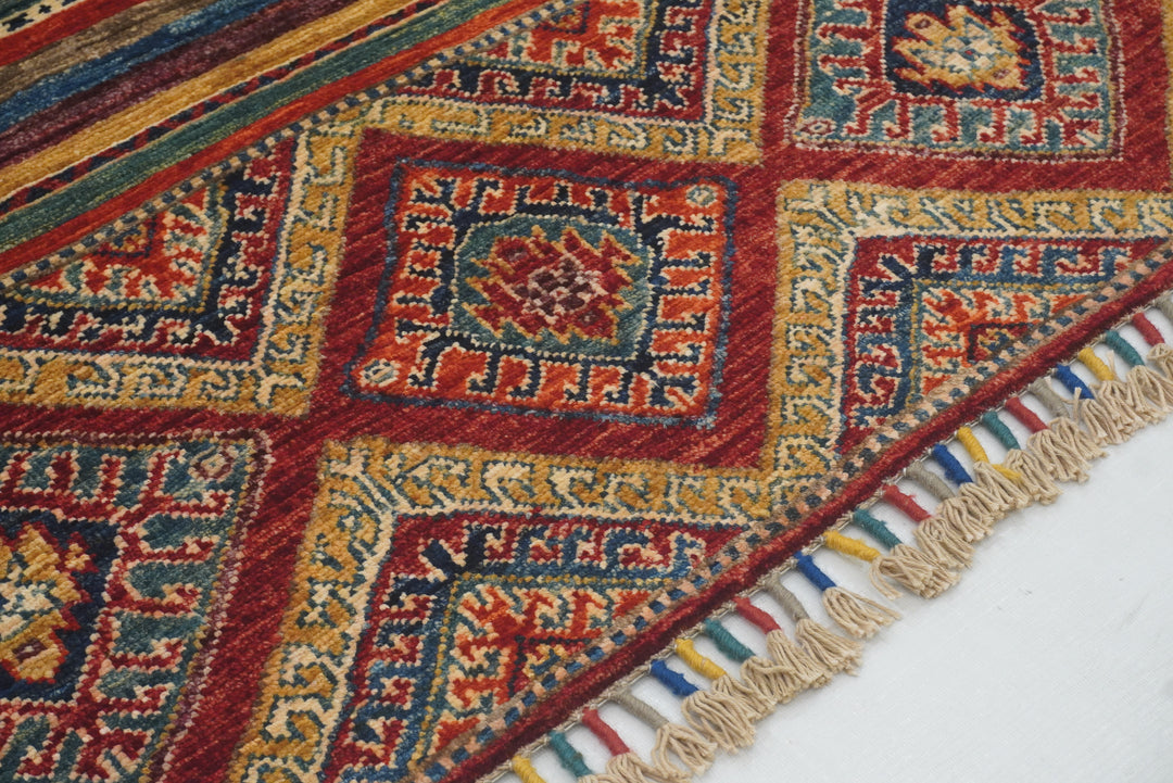 3x3 Red Tribal Afghan Hand knotted Square Rug