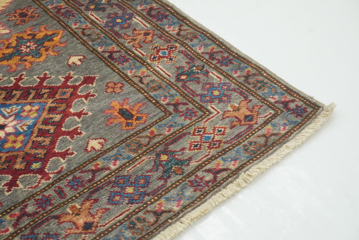 3x4 Gray Kazak Afghan Hand-knotted Wool Area Rug - Yildiz Rugs