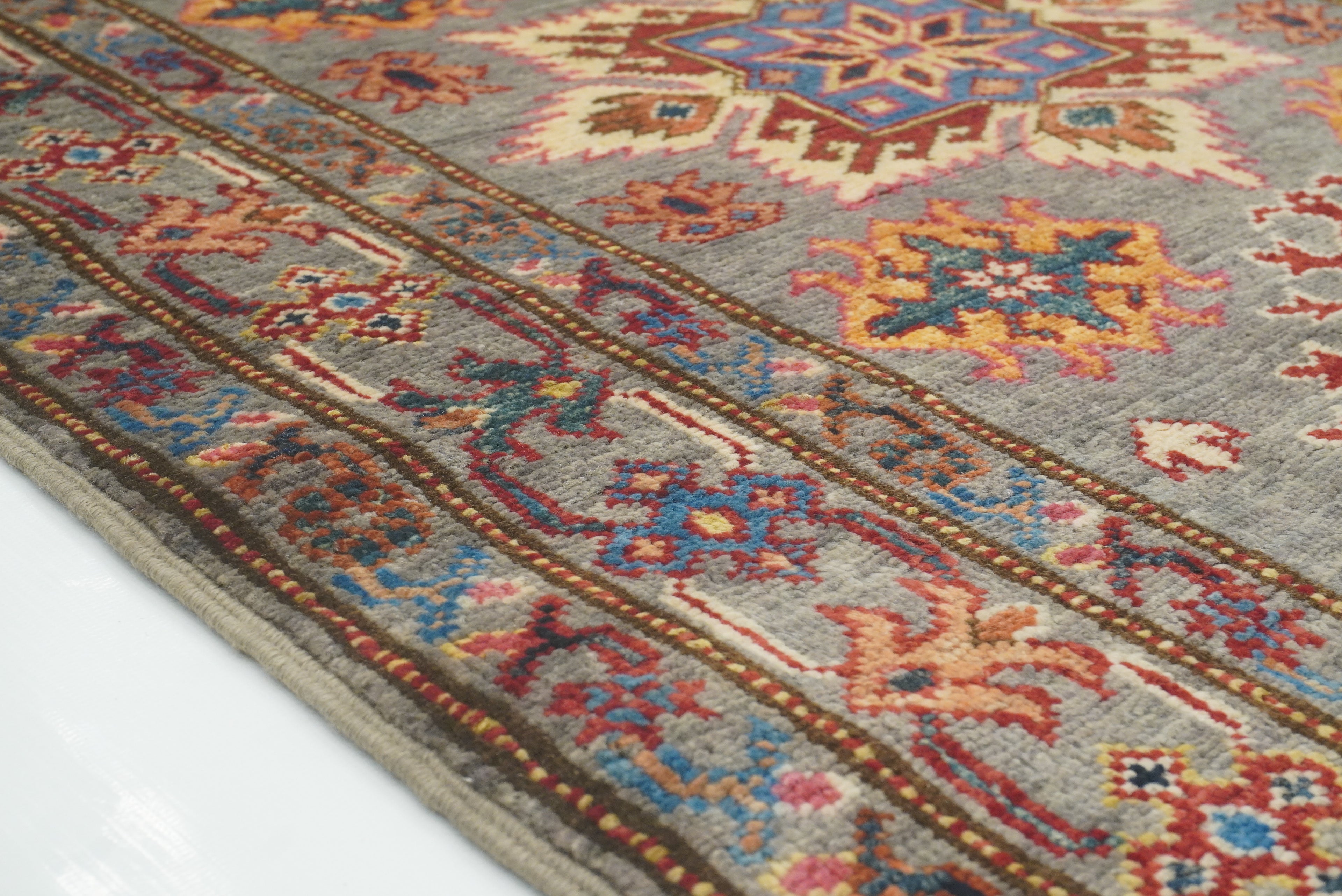 3x4 Gray Kazak Afghan Hand-knotted Wool Area Rug - Yildiz Rugs