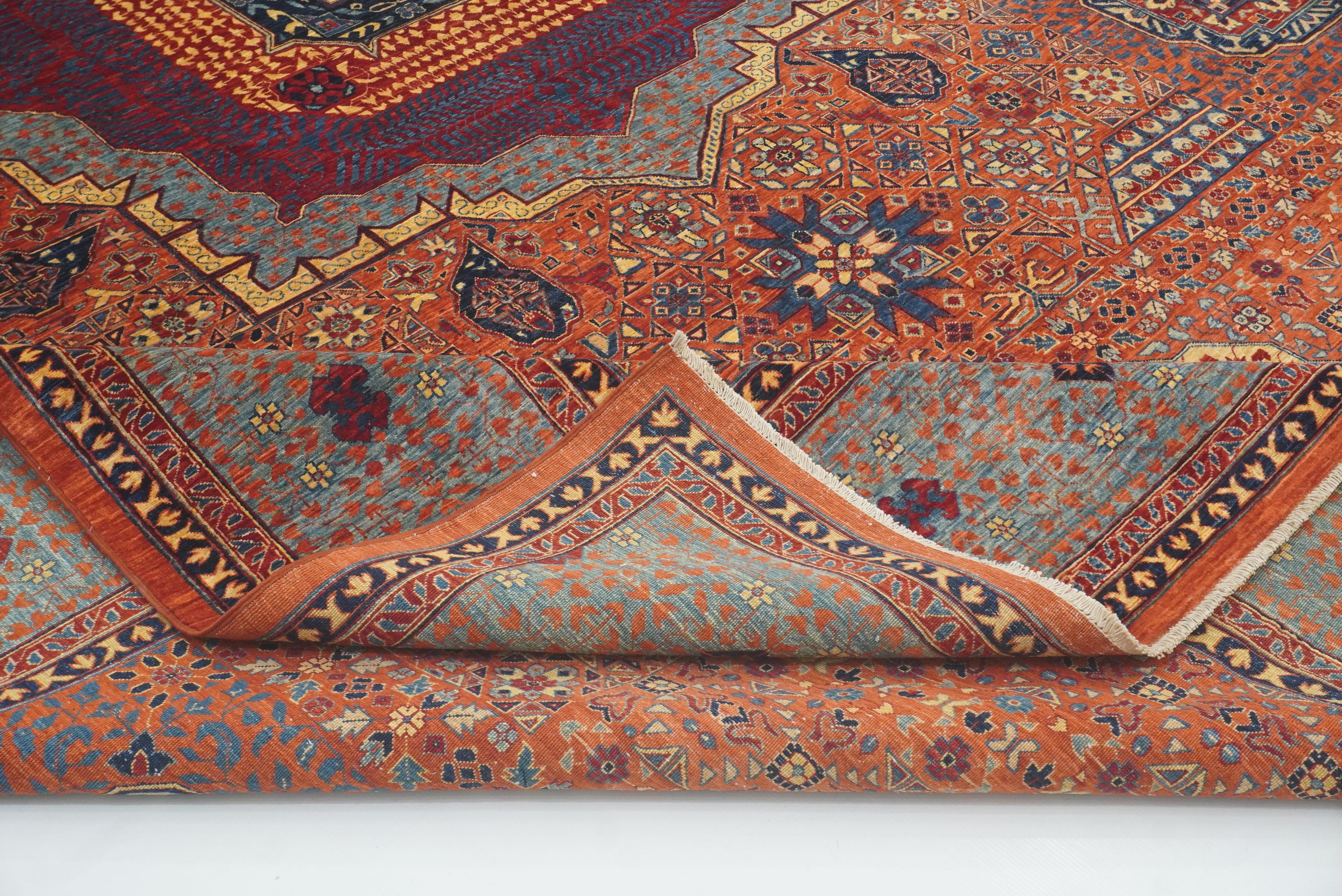 10x14 Rust Red Mamluk Turkish style Hand Knotted Medallion Rug - Yildiz Rugs