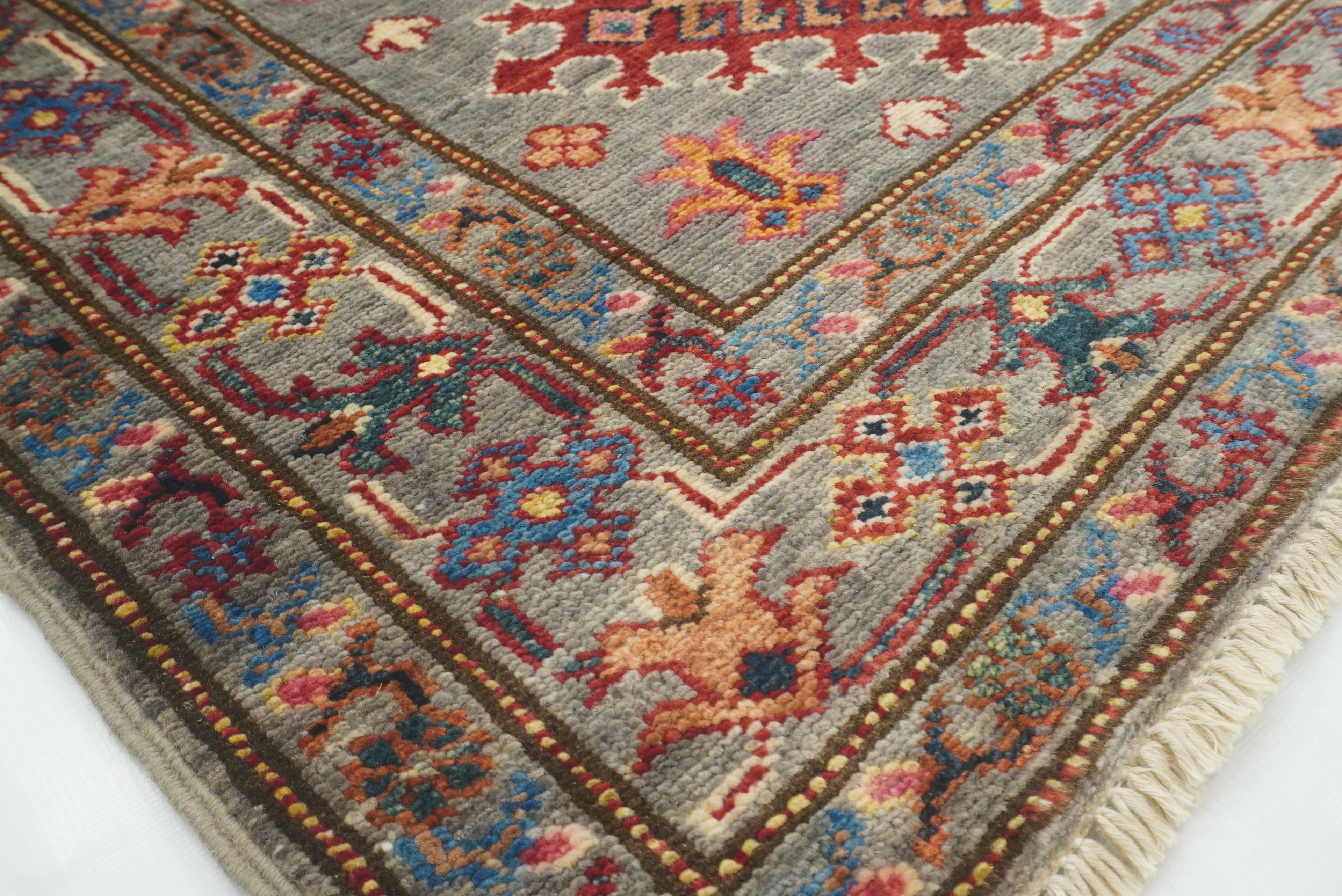 3x4 Gray Kazak Afghan Hand-knotted Wool Area Rug - Yildiz Rugs