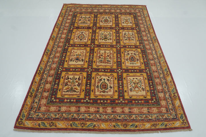 5x7 Red Beige Vintage Bakhtiar Afghan Hand knotted Rug - Yildiz Rugs