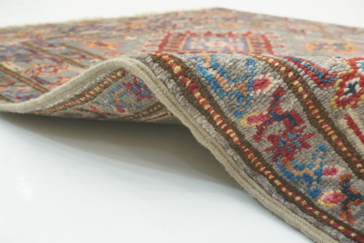 3x4 Gray Kazak Afghan Hand-knotted Wool Area Rug - Yildiz Rugs