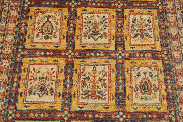 5x7 Red Beige Vintage Bakhtiar Afghan Hand knotted Rug - Yildiz Rugs