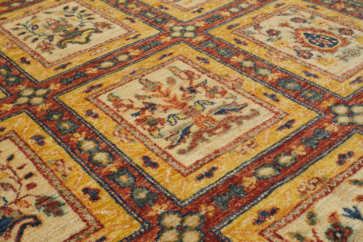 5x7 Red Beige Vintage Bakhtiar Afghan Hand knotted Rug - Yildiz Rugs