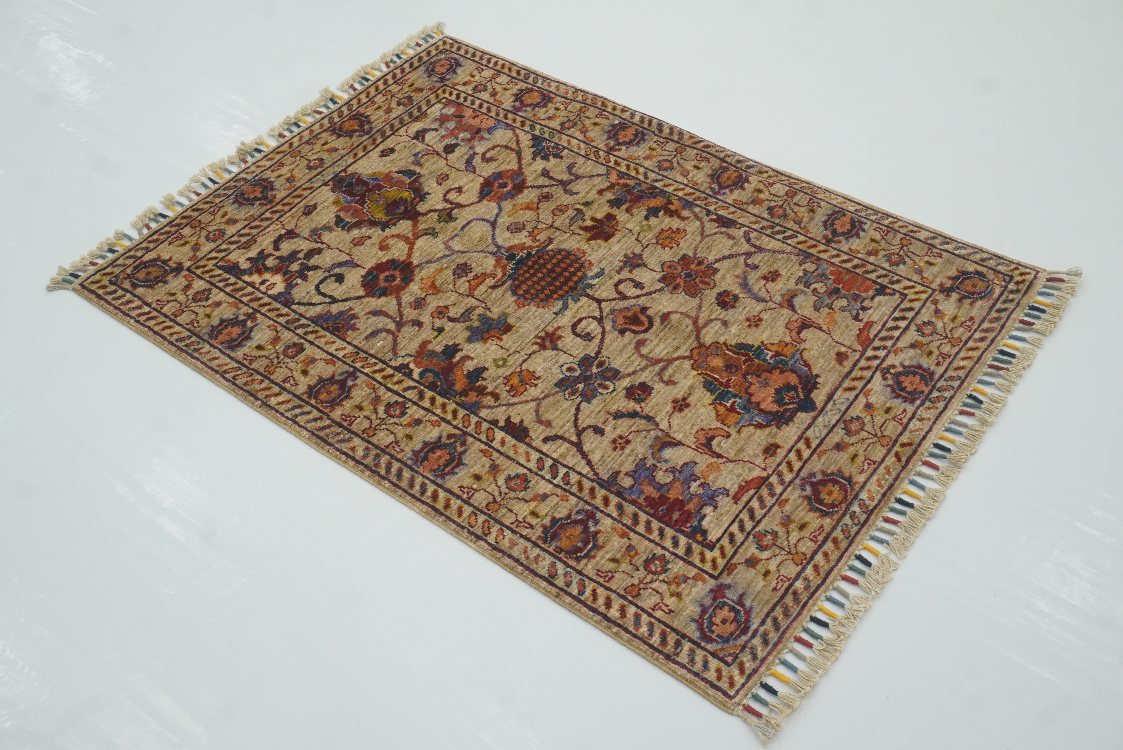 3x4 Beige Waziri Afghan Hand knotted Oriental Area Rug - Yildiz Rugs