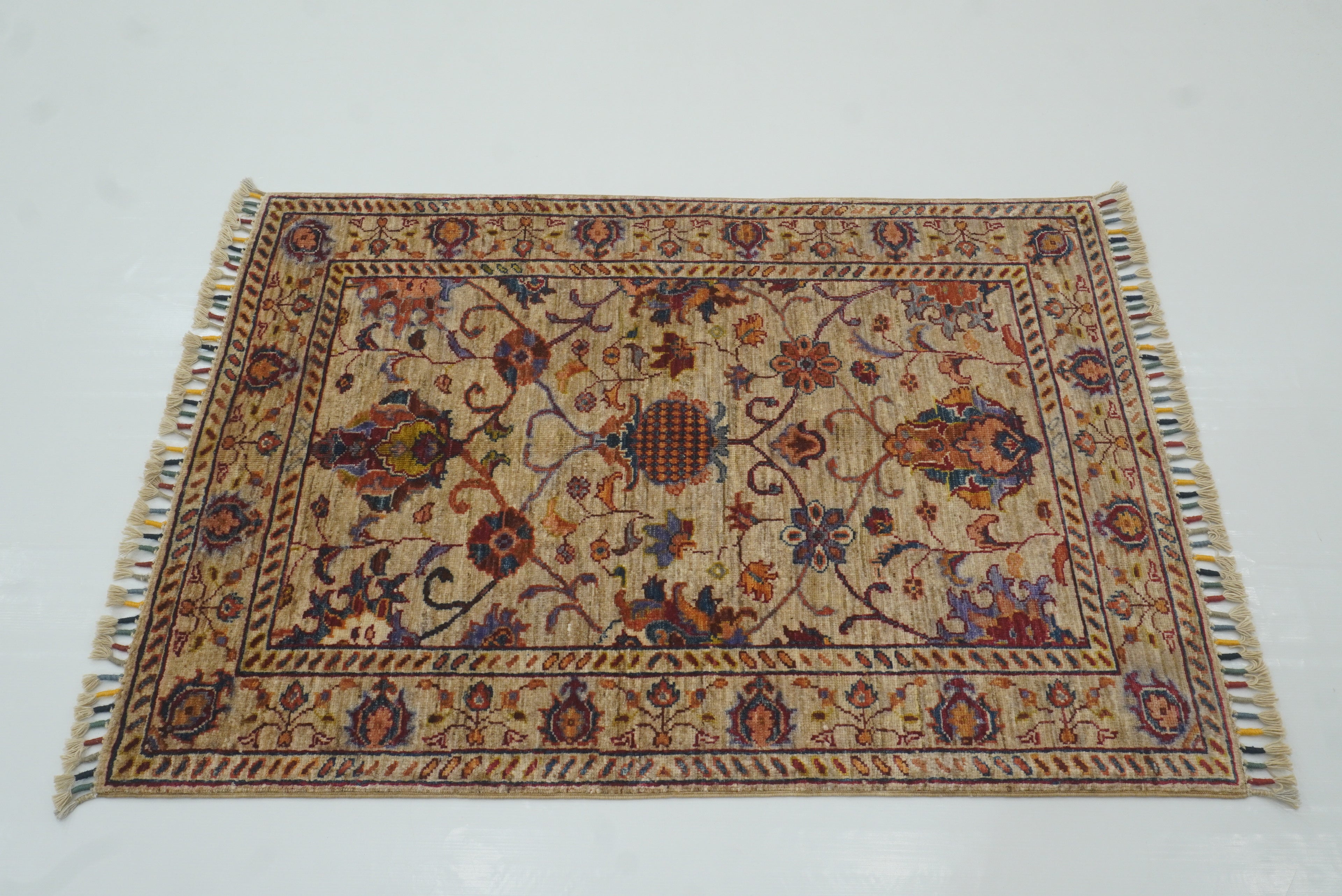 3x4 Beige Waziri Afghan Hand knotted Oriental Area Rug - Yildiz Rugs