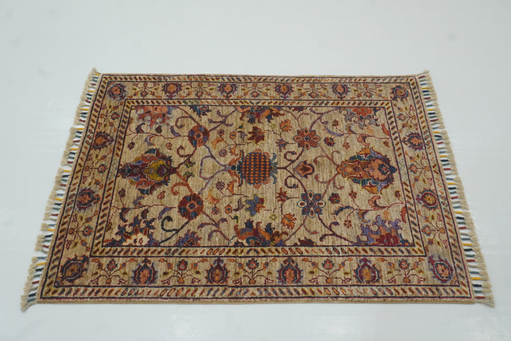3x4 Beige Waziri Afghan Hand knotted Oriental Area Rug - Yildiz Rugs