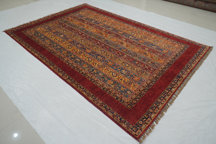 7x10 Red Turkish Shawl Pattern Hand knotted Tribal Rug