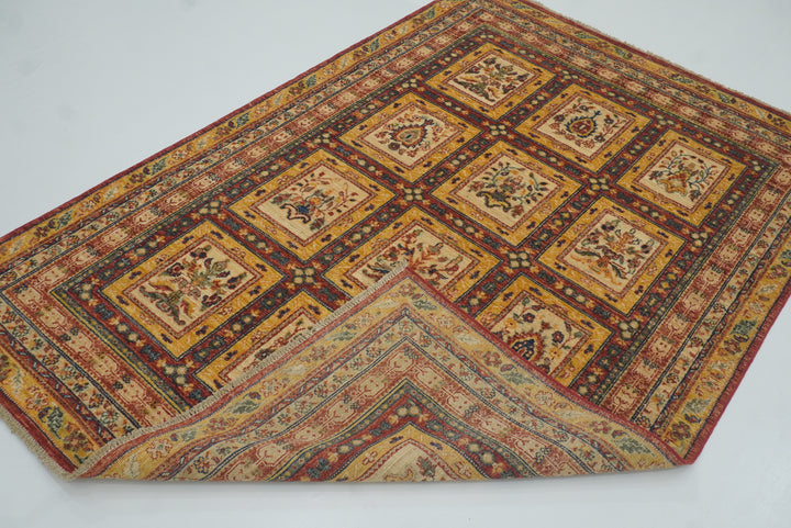 5x7 Red Beige Vintage Bakhtiar Afghan Hand knotted Rug - Yildiz Rugs