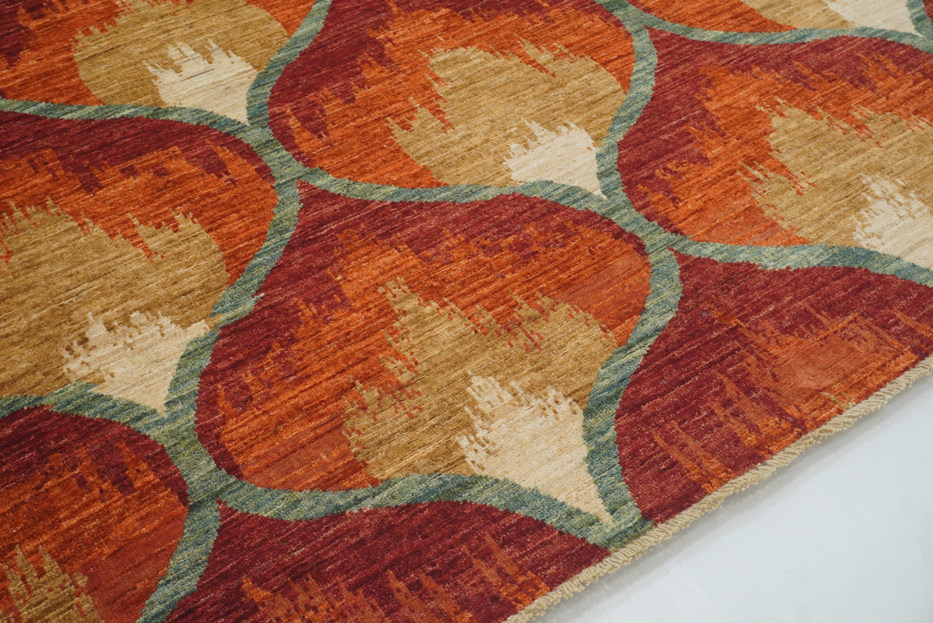 6x9 Red Orange Ikat Afghan Hand-Knotted Rug - Yildiz Rugs