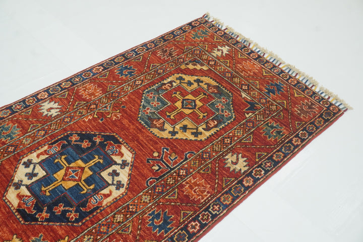 10 ft Red Ersari Afghan Hand Knotted Wool Runner Rug - Yildiz Rugs