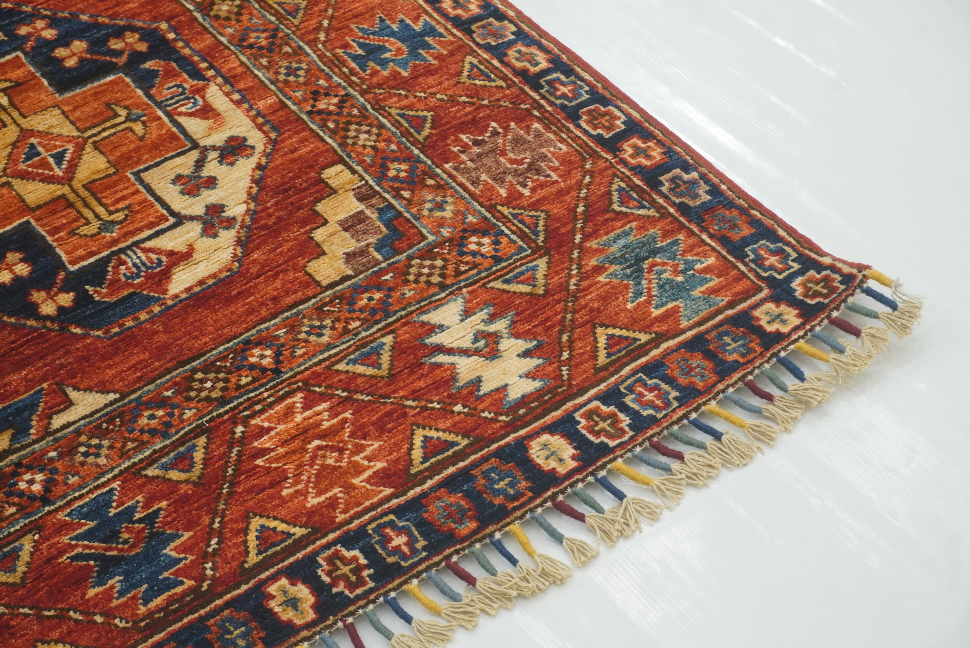 10 ft Red Ersari Afghan Hand Knotted Wool Runner Rug - Yildiz Rugs