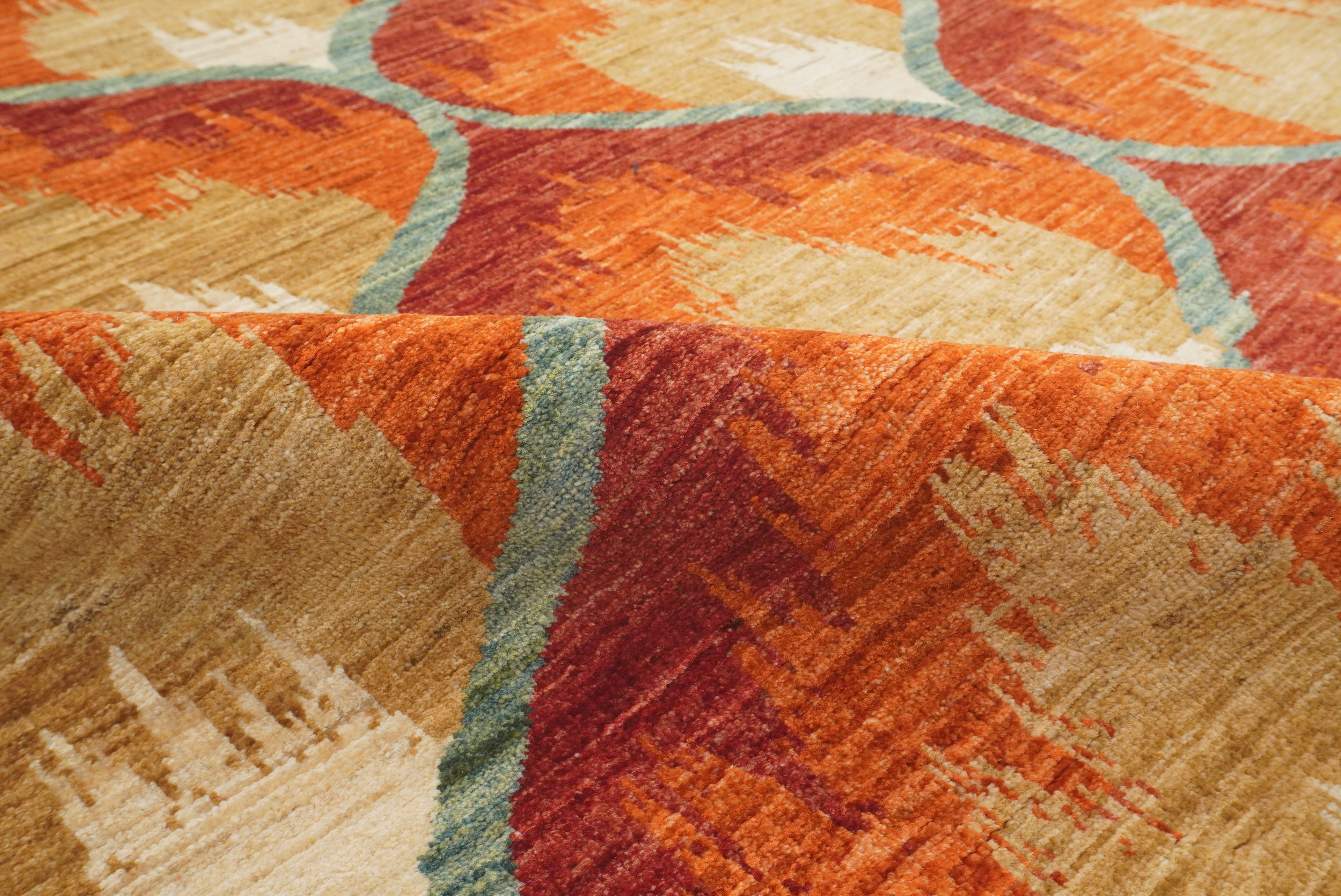 6x9 Red Orange Ikat Afghan Hand-Knotted Rug - Yildiz Rugs