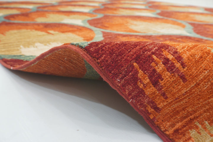 6x9 Red Orange Ikat Afghan Hand-Knotted Rug - Yildiz Rugs