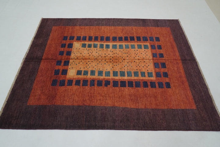 5x7 Red Gabbeh Afghan Modern Hand Knotted Rug