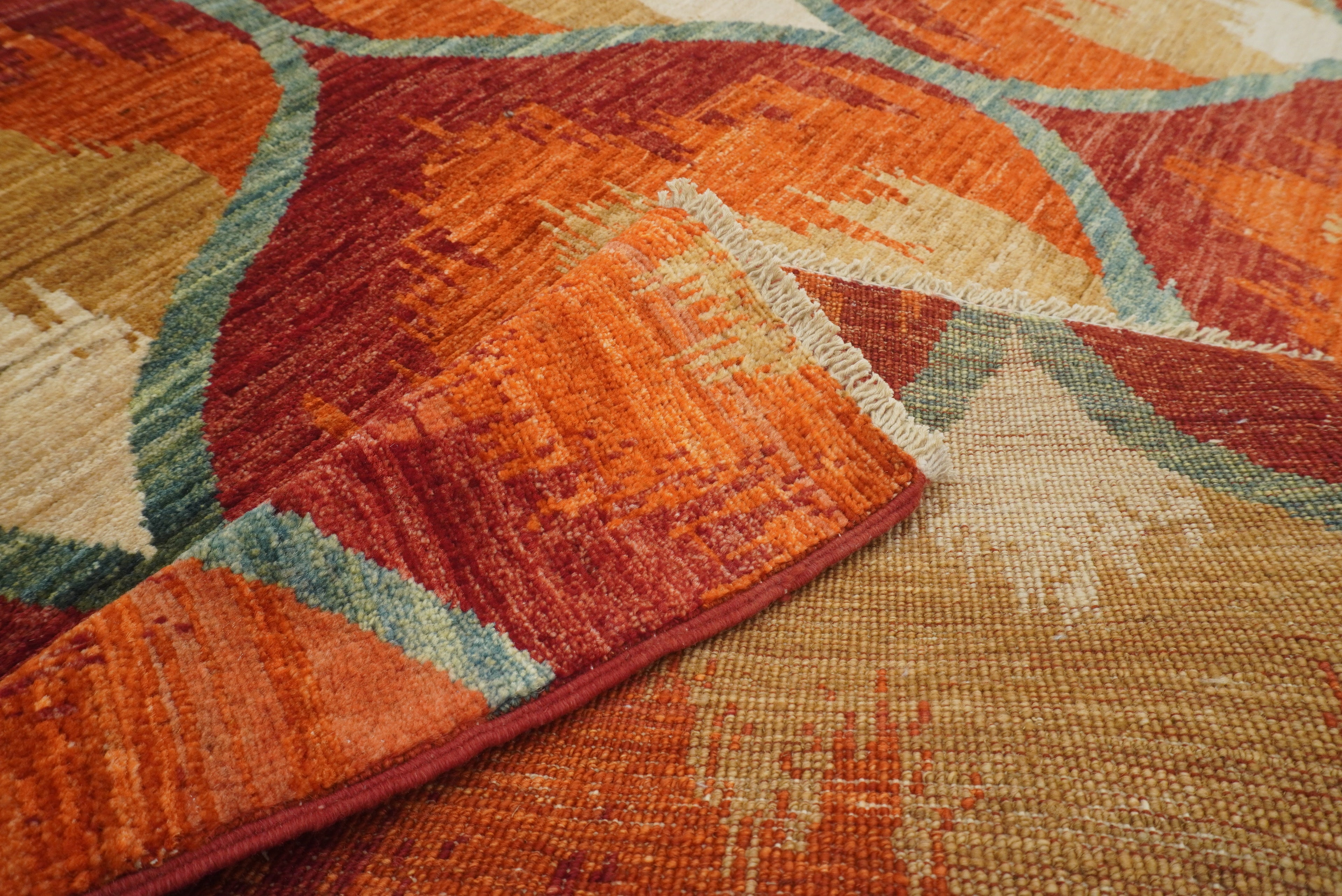 6x9 Red Orange Ikat Afghan Hand-Knotted Rug - Yildiz Rugs