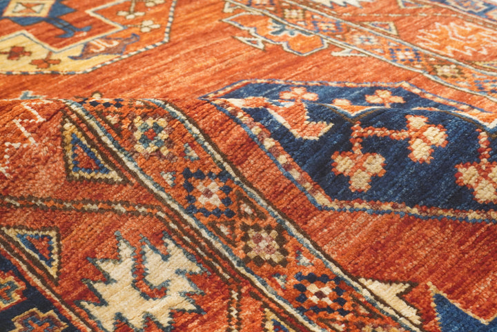 10 ft Red Ersari Afghan Hand Knotted Wool Runner Rug - Yildiz Rugs