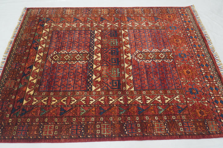 5x7 Red Pardeh Ersari Tribal Afghan hand knotted Rug