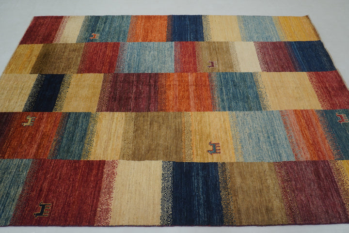 5'8"x7'9" Nomadic Gabbeh Multicolor Afghan hand knotted Rug