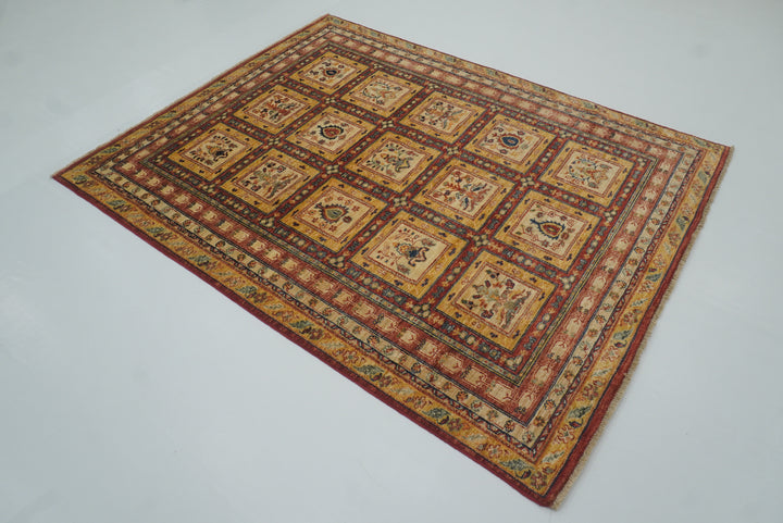5x7 Beige Bakhtiar Afghan Hand-Knotted Oriental Rug - Yildiz Rugs