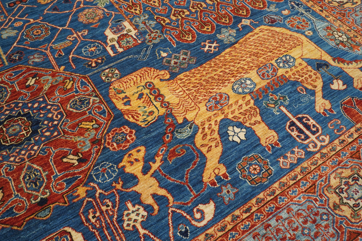 8x10 Dark Blue Egyptian Mamluk Tribal Lion Hand knotted Animal Pictorial Rug - Yildiz Rugs