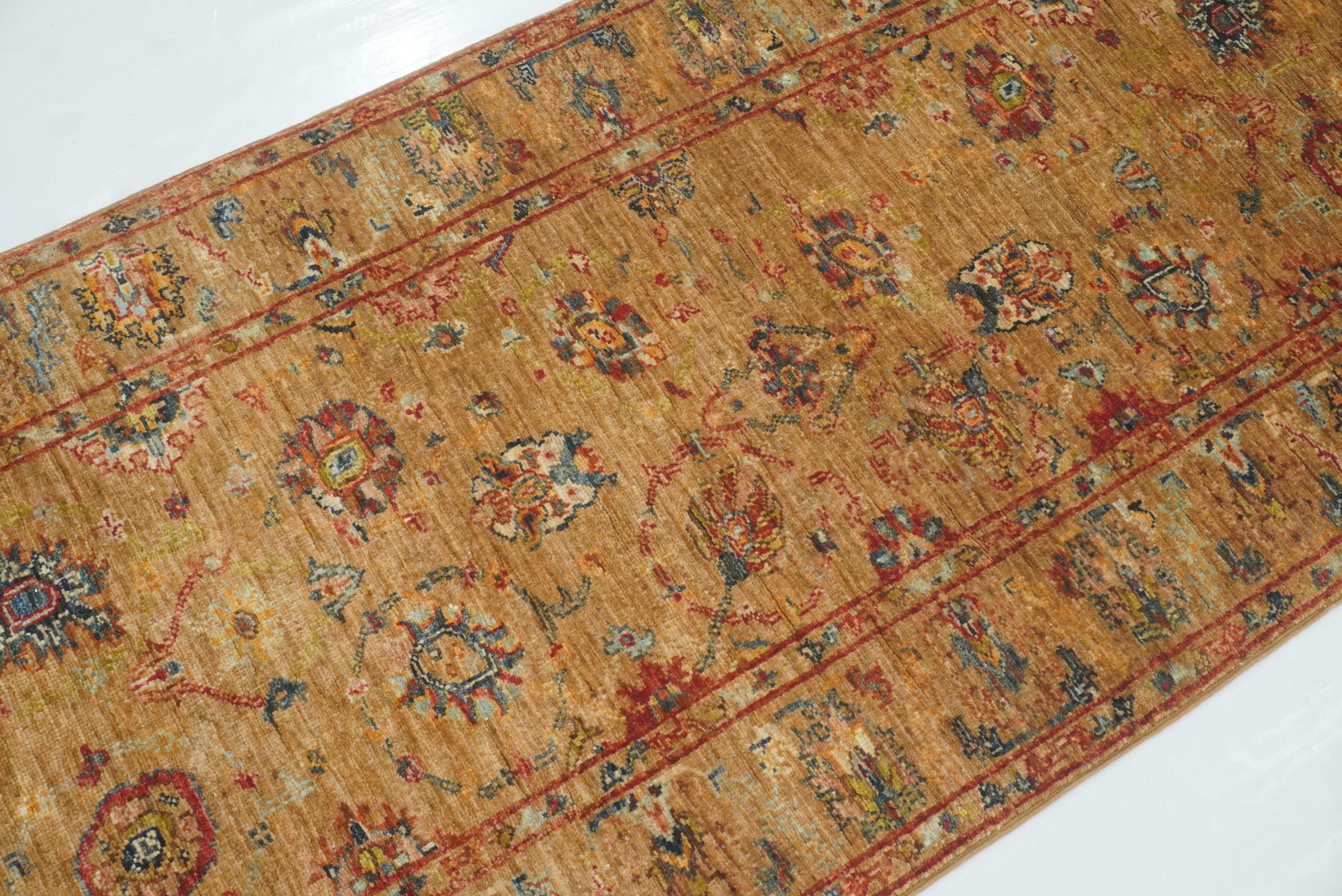 8 ft Orange Waziri Afghan Hand-Knotted Wool Runner Rug - Yildiz Rugs