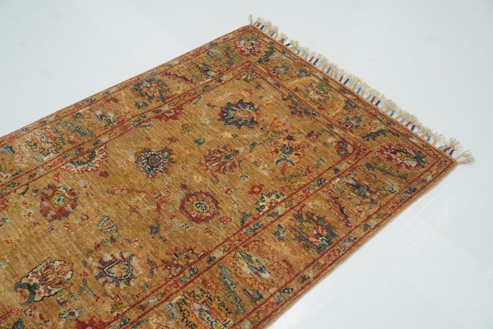 8 ft Orange Waziri Afghan Hand-Knotted Wool Runner Rug - Yildiz Rugs