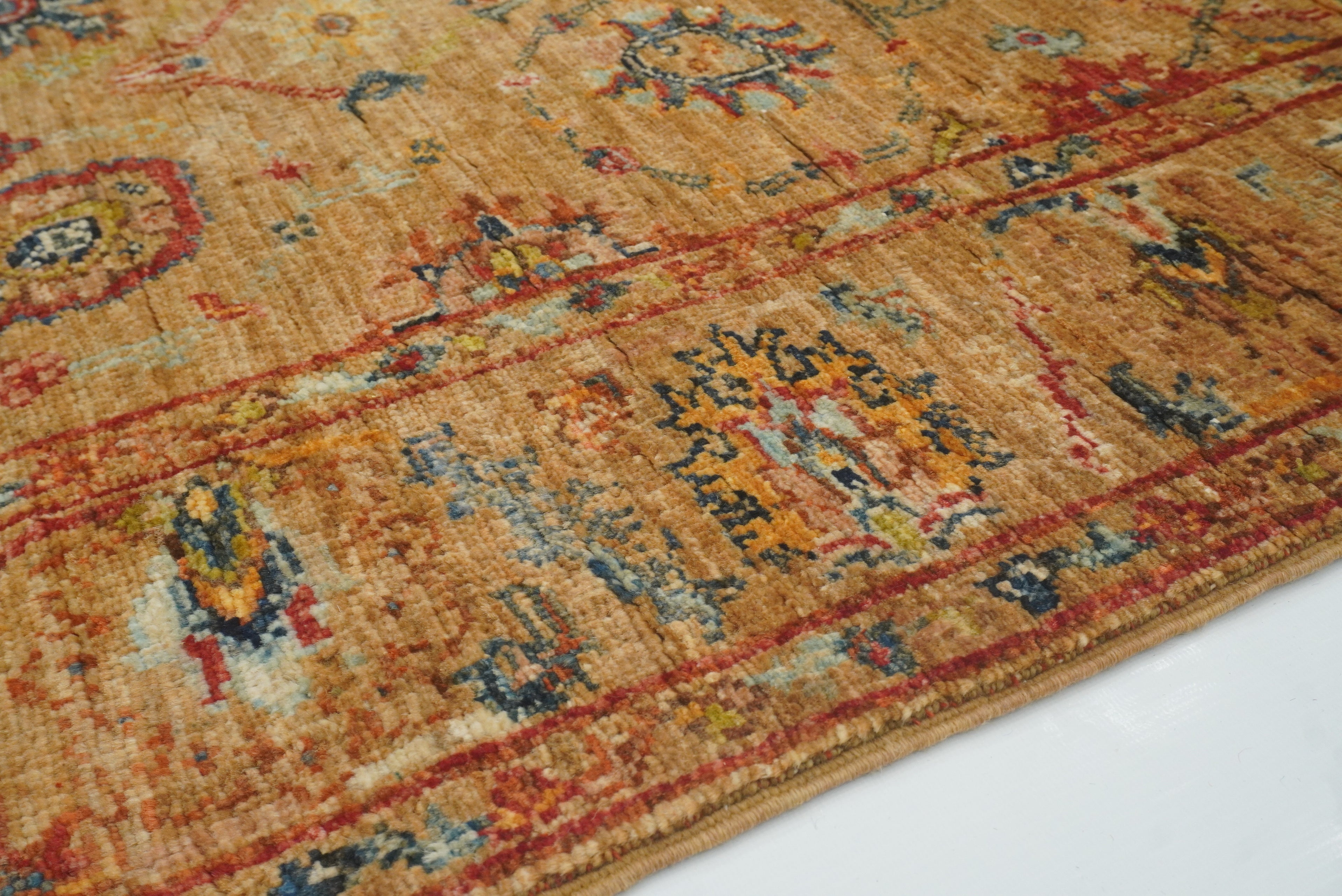 8 ft Orange Waziri Afghan Hand-Knotted Wool Runner Rug - Yildiz Rugs