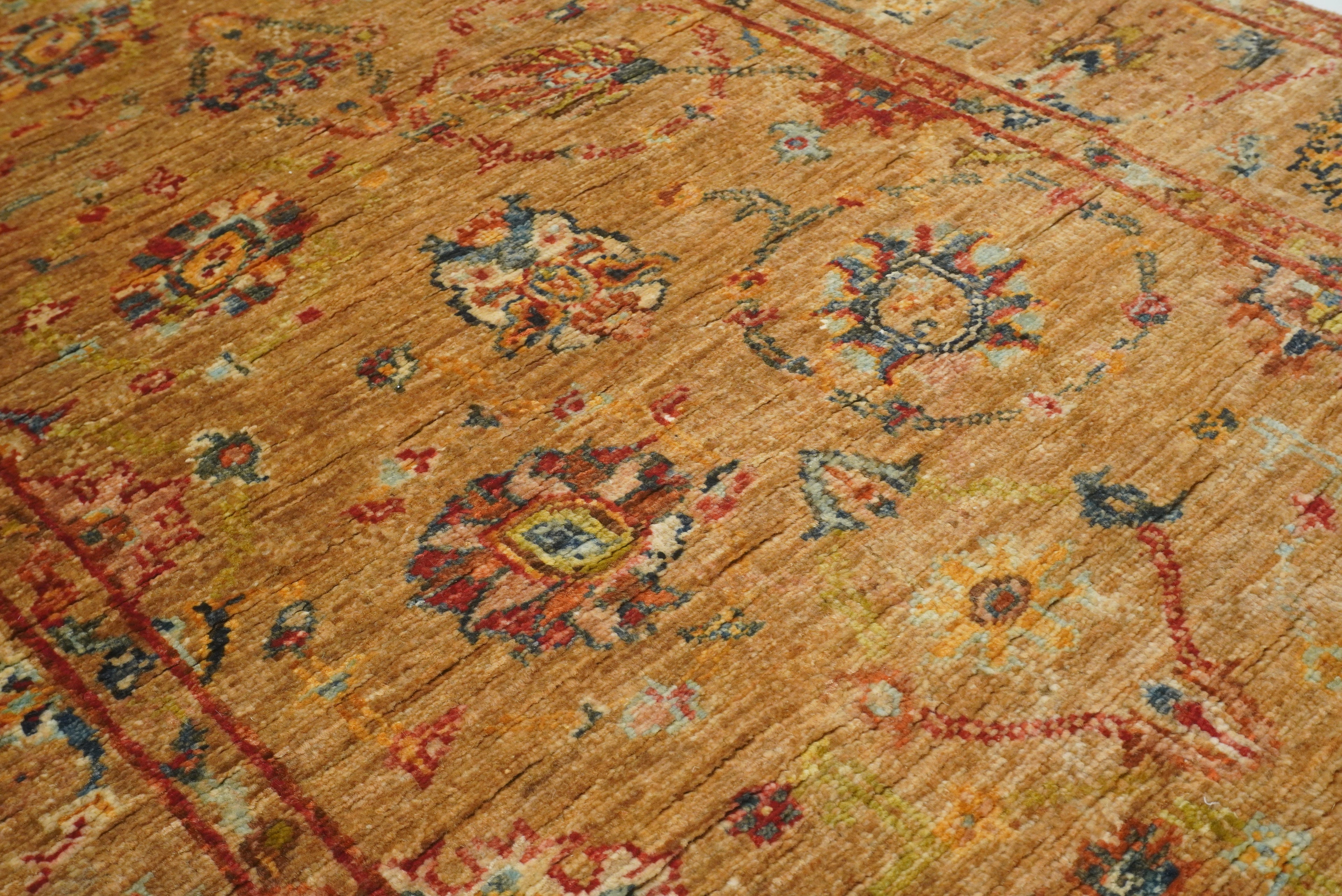 8 ft Orange Waziri Afghan Hand-Knotted Wool Runner Rug - Yildiz Rugs