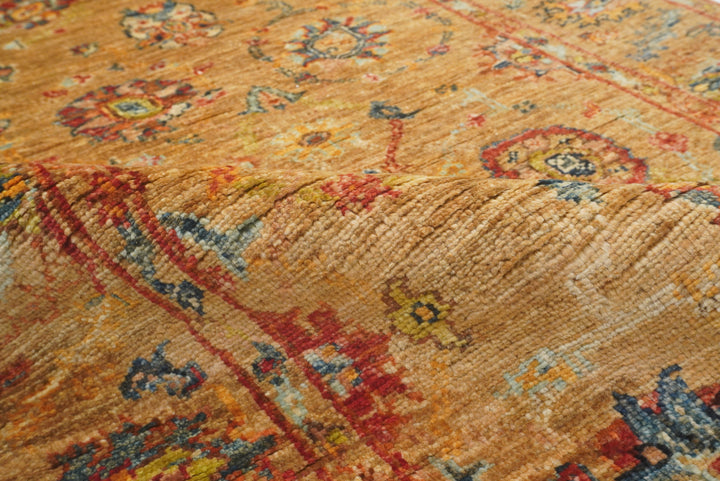 8 ft Orange Waziri Afghan Hand-Knotted Wool Runner Rug - Yildiz Rugs