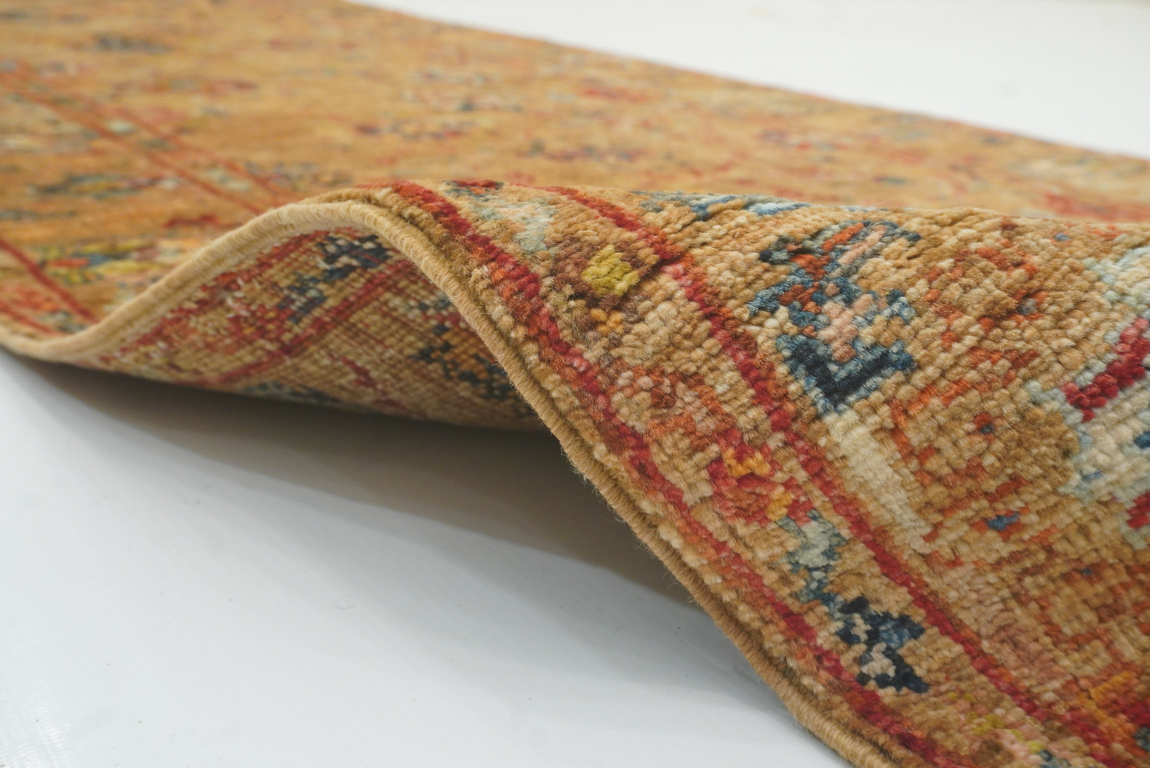 8 ft Orange Waziri Afghan Hand-Knotted Wool Runner Rug - Yildiz Rugs