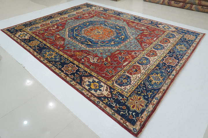 9x12 Blue Red Mamluk Turkish Hand Knotted Medallion Rug - Yildiz Rugs