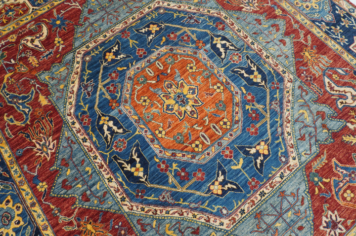 9x12 Blue Red Mamluk Turkish Hand Knotted Medallion Rug - Yildiz Rugs