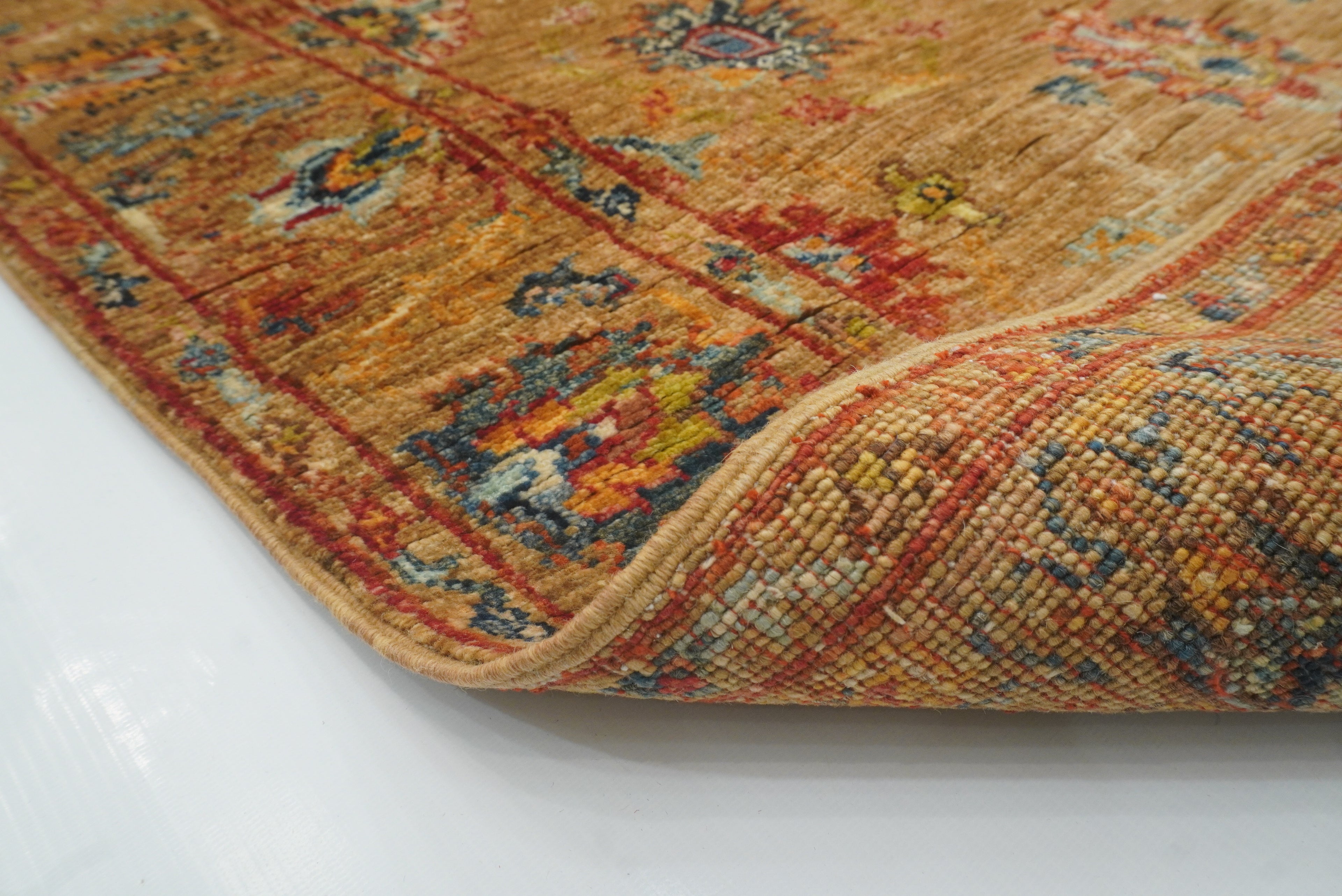 8 ft Orange Waziri Afghan Hand-Knotted Wool Runner Rug - Yildiz Rugs