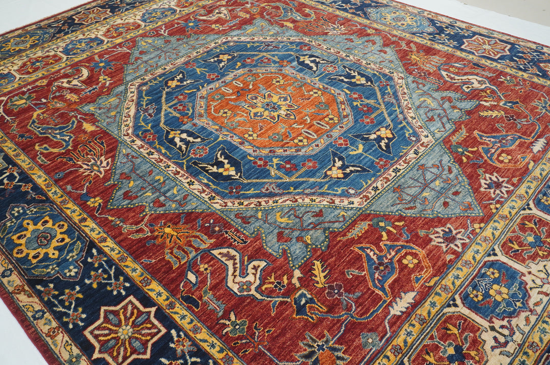 9x12 Blue Red Mamluk Turkish Hand Knotted Medallion Rug - Yildiz Rugs