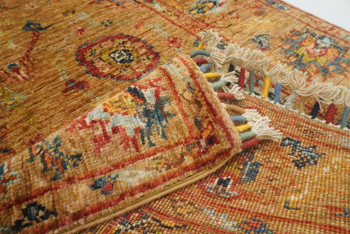 8 ft Orange Waziri Afghan Hand-Knotted Wool Runner Rug - Yildiz Rugs